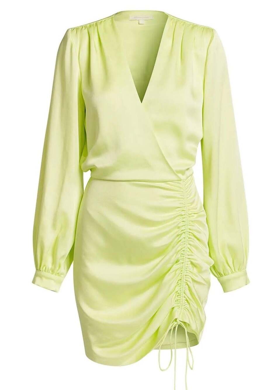 Jonathan Simkhai Lime Green Ruched Long Sleeve Mini Dress Size 4